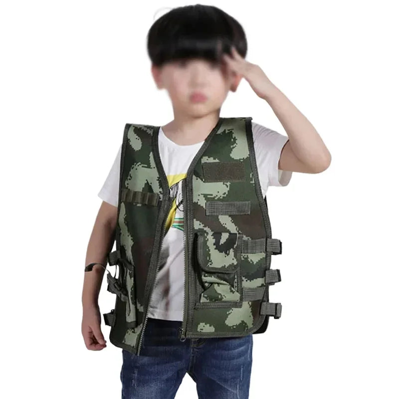 Tactical Children Vest Boy Girl Camouflage CS Game Vest Kids Hunting Cosplay Fishing CS Fans Outdoor Clothing for 3-6 Years