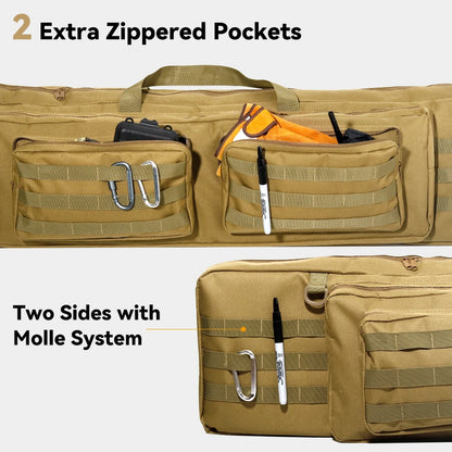 Double Rifle Case with Removable Thickened Storage Divider Gun Bag Shooting Carry Shoulder Bags for Hunting Long Soft Backpack