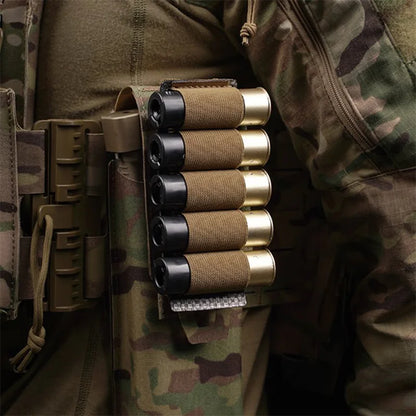 5-Round 12 Gauge Shotgun Shell Pouch MOLLE Hanging Panel Elastic Cartridge Holder for Military/Hunting/Airsoft Ammo Carrier
