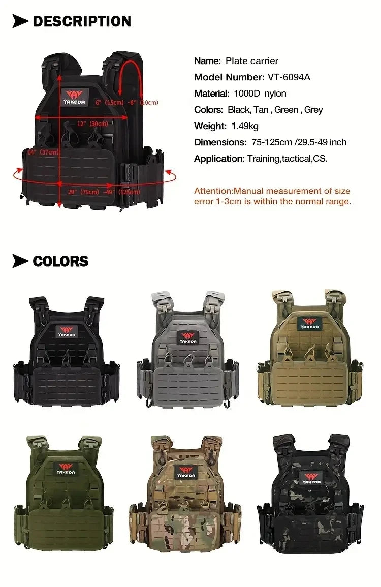 YAKEDA Tactical Vest 6094 Fast Detachable Light Laser Cut Outdoor Hunting Black Gear Carry Vest of High Quality