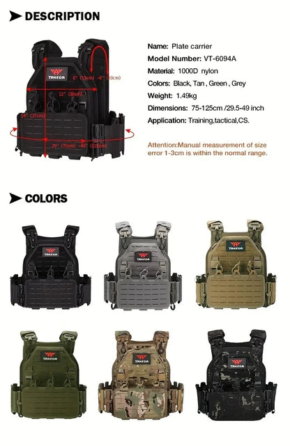 YAKEDA Tactical Vest 6094 Fast Detachable Light Laser Cut Outdoor Hunting Black Gear Carry Vest of High Quality