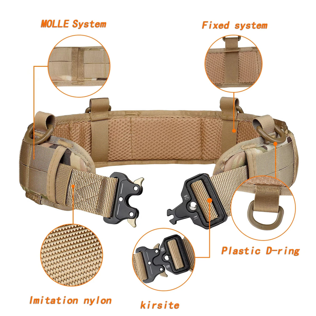 Men's Tactical Padded Belt Adjustable Waist Belt with Pocket for Outdoor Work Combat CS Hunting Paintball
