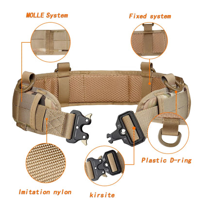 Men's Tactical Padded Belt Adjustable Waist Belt with Pocket for Outdoor Work Combat CS Hunting Paintball