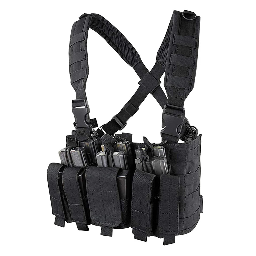 &AK Tactical Recon Chest Rig Padded Cross-back Shoulder Strap 3 Built in stacker/kangaroo mag Pouch hook and loop Front Pocket