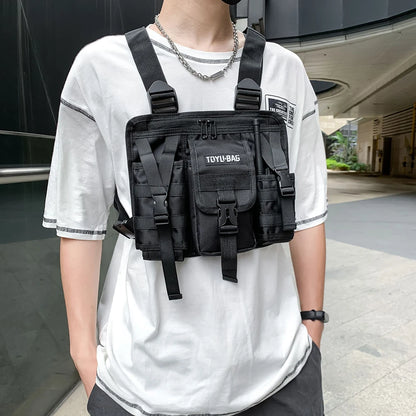 Molle Shoulder Vest Bags Oxford Cloth Male Chest Bag Adjustable Multiple Pockets Lightweight for Hiking Travel Cycling