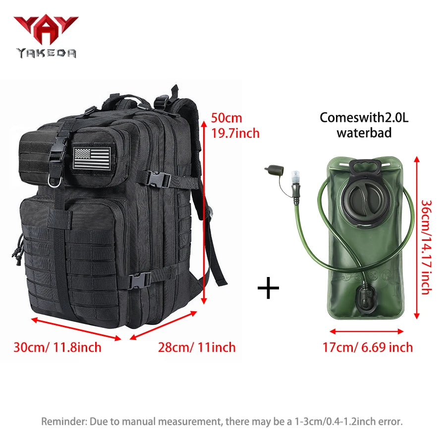YAKEDA 45L large capacity backpack with 2L water bag MOLLE expansion system outdoor hiking backpack