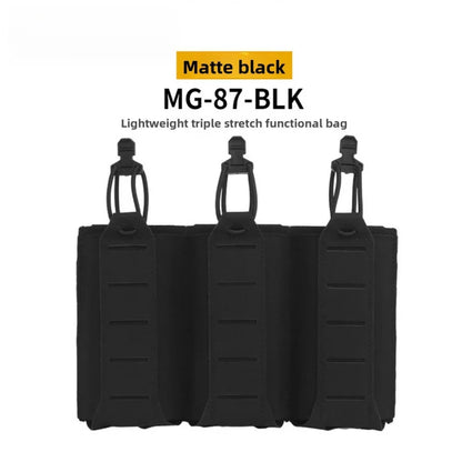 Portable Dual Use Mag Pouch Elastic Triple Holder Fit 5.56 7.62 MOLLE Front Panel Tactical Vest Magazine Storage Bag