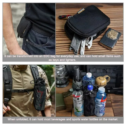 Outdoor Cycling Water Bottle Pouch Tactical Molle Holder Storage Bag Foldable Mesh Water Bottle Sleeve Bag for Backpack Belt
