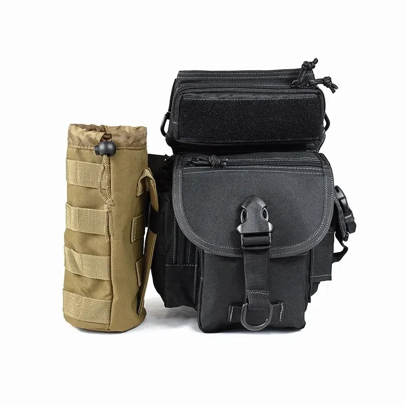 600D Tactical Small Water Bottle Bag Khaki Outdoor Hunting Bags with Multi-Function Adjustable Drawstring Molle External System