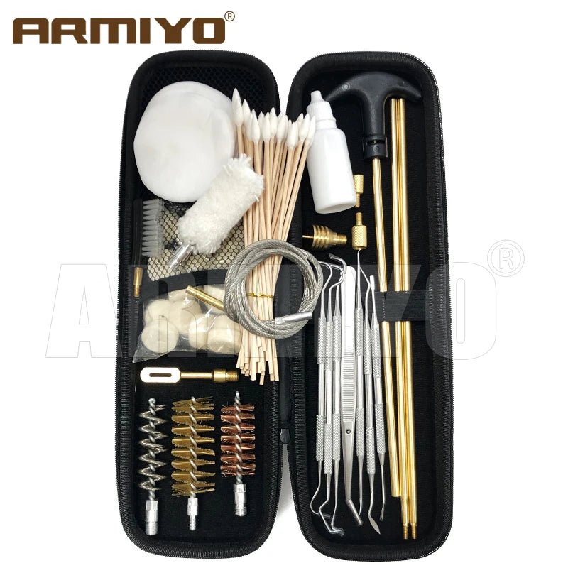 Armiyo Tactical .22/.30/.38 Caliber 12GA Hose Pipeline Dirt Carbon Deposit Cleaning Brush Patch Wool Pad Kit 720mm Rod Hunting