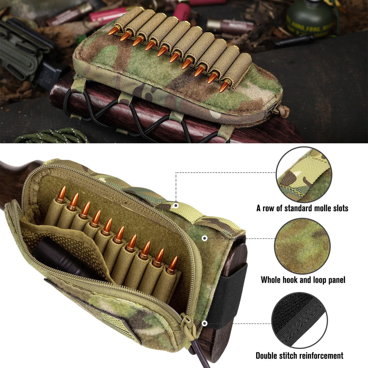 KRYDEX Rifle Buttstock Stock Pack Cheek Rest Gun Pouch Tactical Shell Holder Shot Hunting Gear Combat Accessories Right Hand