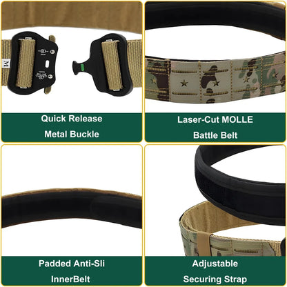 Military Tactical Belt Quick Release Metal Buckle Nylon Combat Waist Belt Multicam Camouflage Outdoor Hunting Airsoft Training