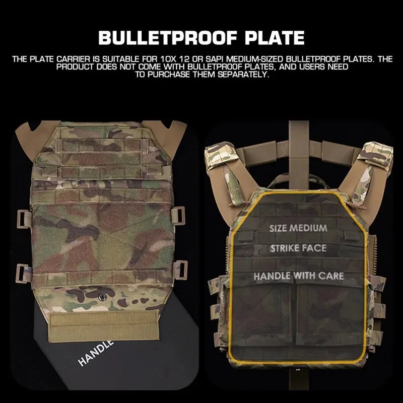 Tactical MOLLE Quick Release JPC 2.0 Plate Carrier Vest Lightweight Storage Design For Outdoor Airsoft Hunting Combat Training