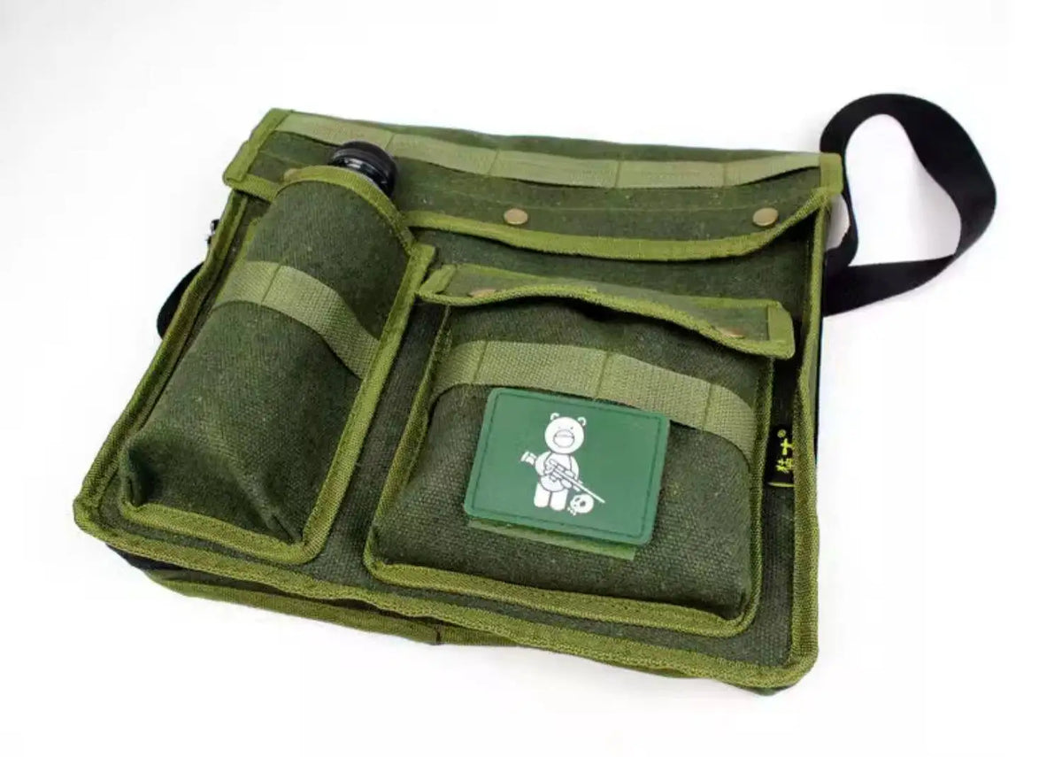 Canvas Shoulder Bag for Folding Stool,Canvas Crossbody Bag with MOLLE System,Water Bottle Pocket Outdoor Storage Sling Bag