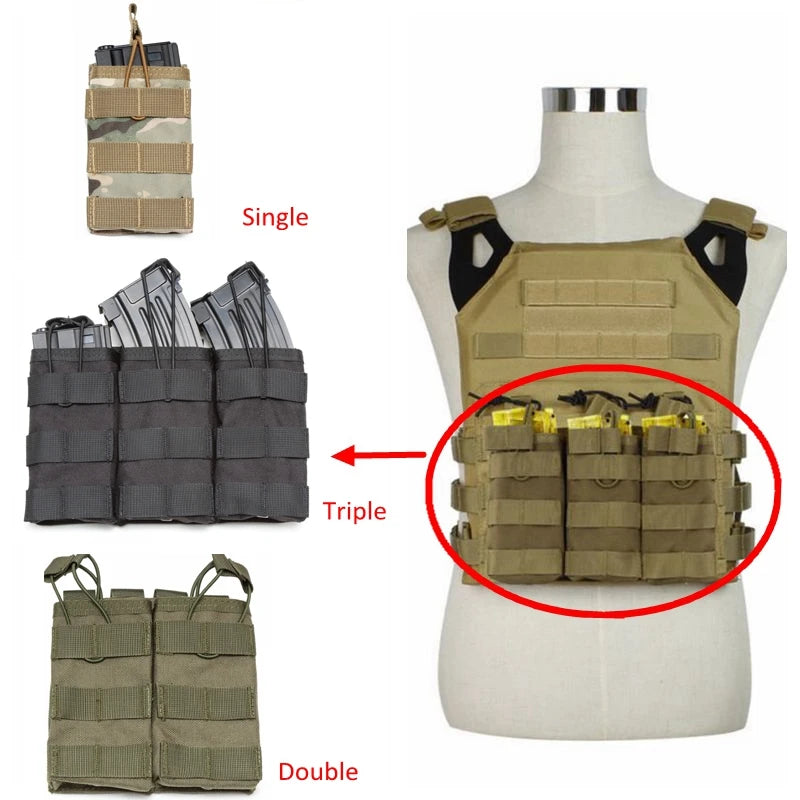 Triple Magazine Pouchs Molle Pouch 7.62 AK 74 47 AR15 M4 5.56 Rifle Ammo Mag Bag Airsoft Gun Accessories Torch Holster