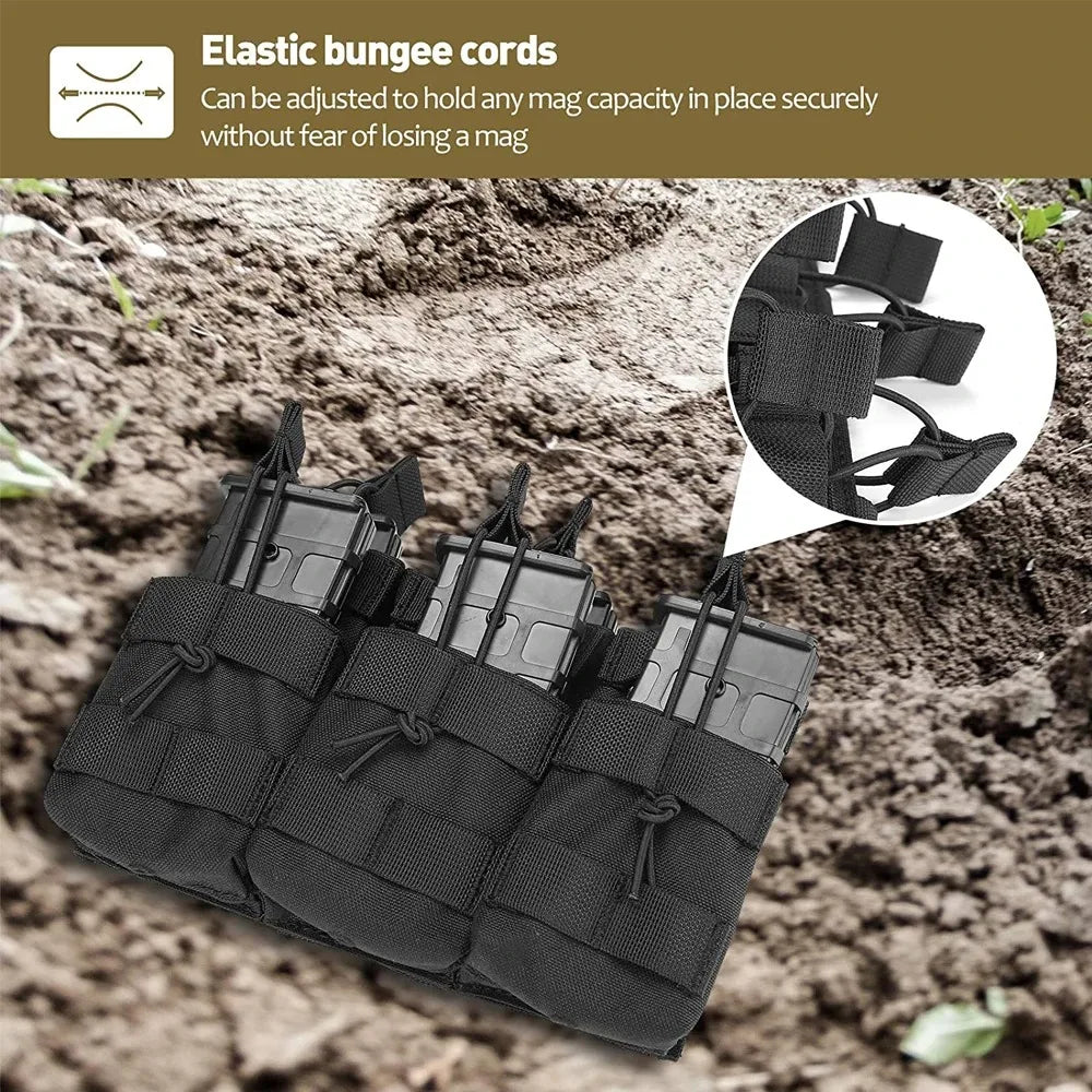 Universal Triple Magazine Pouch - Double-Layer Molle Compatible Ammo Holder for M4/M16, M14, AK, AR Platforms