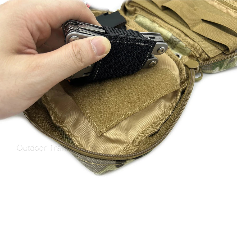 Hook Loop Panel Pouch Modular 3-Clip EDC Tool Inner Separation Holder for Hunting Vest Backpack Bags Tactical Gear