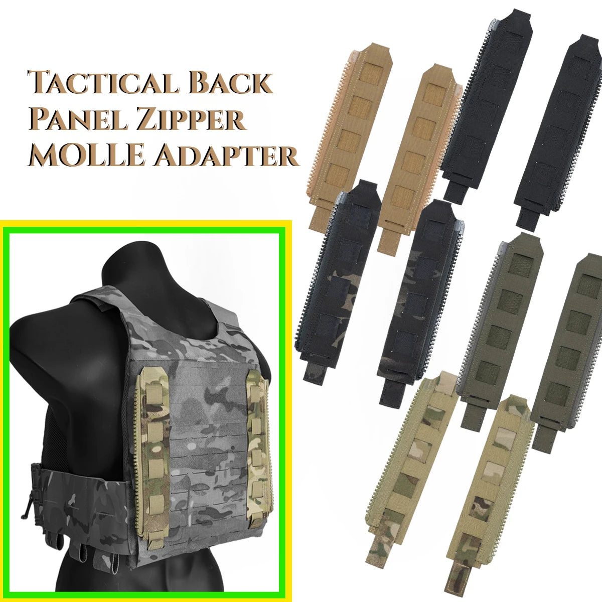 Tactical Back Panel Zipper MOLLE Adapter 500D Nylon Lightweight Versatile For Rear Pack Plate Carrier 3950 Vest Hunting Gear