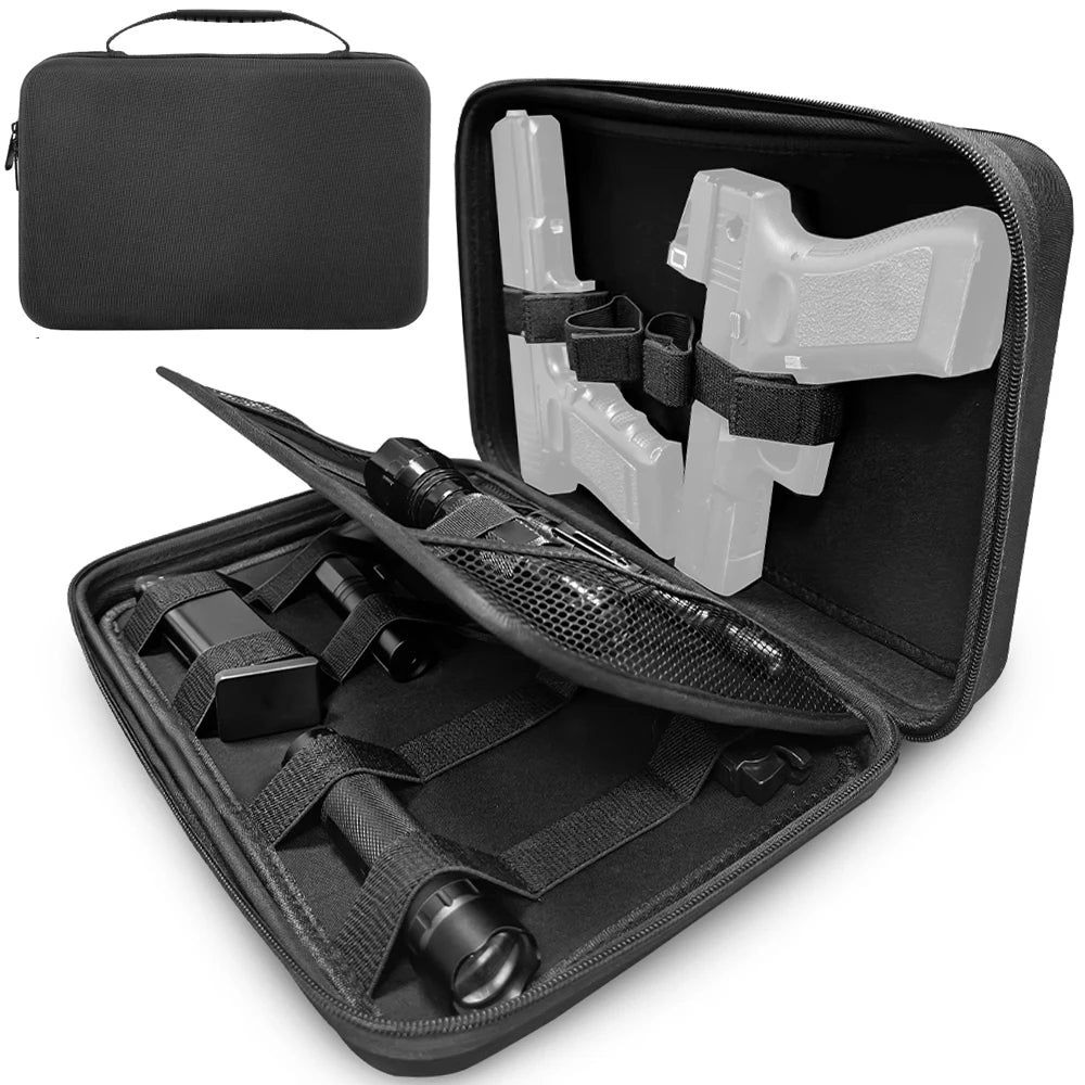2 Pistol Case Tactical Gun Transport Bag Universal Handgun Storage Case Pistol Carry Pouch Hunting EDC Holder Hard EVA Range Bag