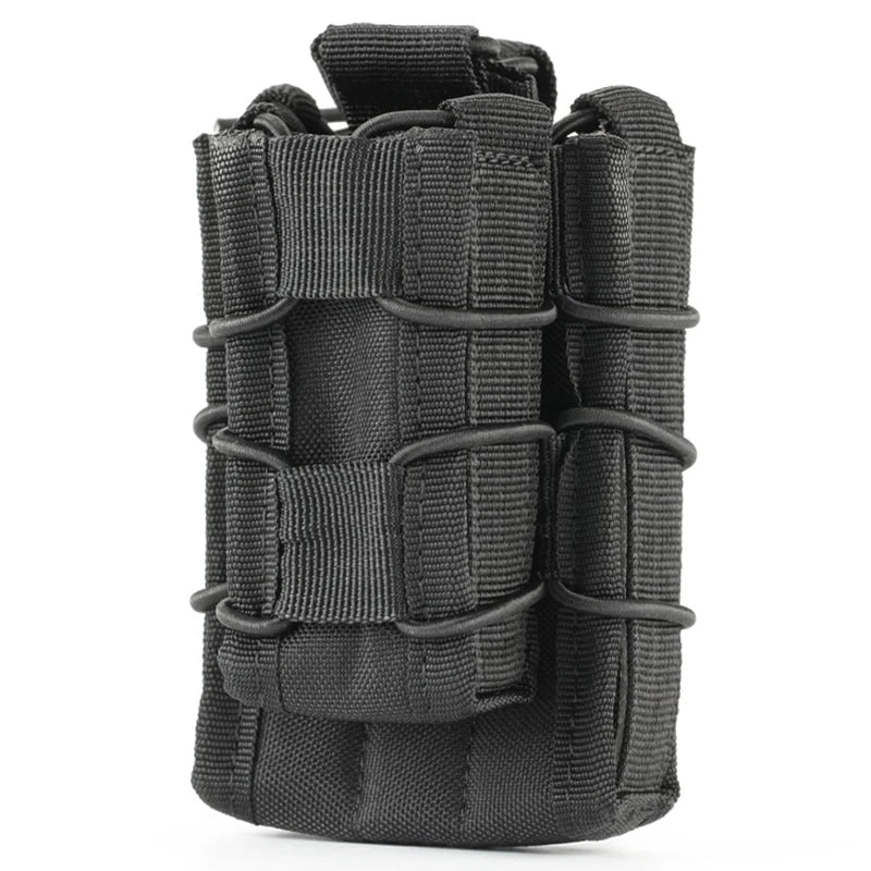 Tactical 2-in-1 Double Mag Pouch Rifle and Pistol Magazine Holder with Elastic Retention and MOLLE Webbing For Hunting