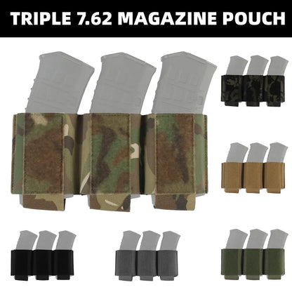 Hunting Triple 762 Magazine Pouch Elastic Retention Hook&Loop MAG Holder Built-in Plate Carrier Vest Accessory Hunting Airsoft
