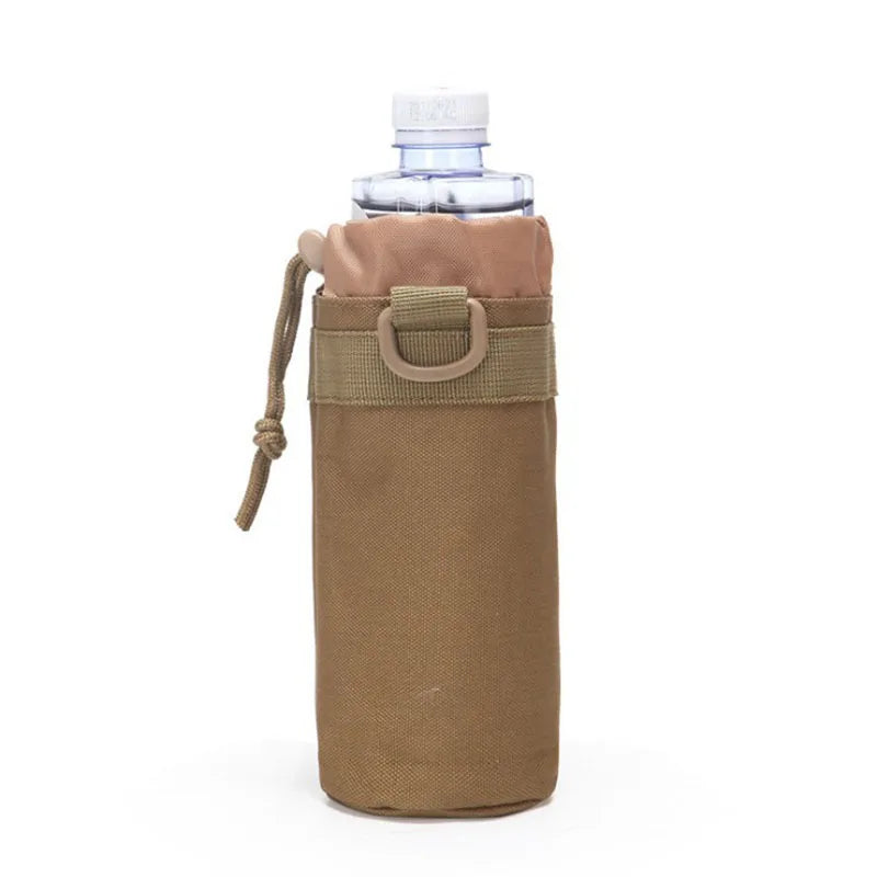 Outdoor Water Bottle Pouch Tactical Camouflage Molle Kettle Pouch Holder Hiking Hunting Pulling Rope Multi functional Bottle Bag