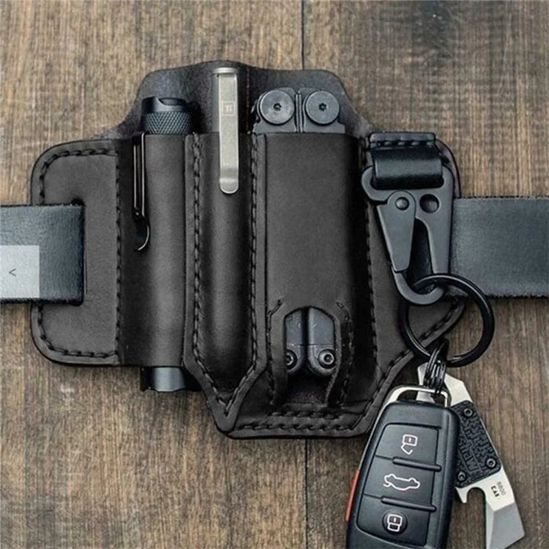 Leather EDC Tool Pouch Outdoor Tactical Flashlight Holder Waist Bag for Camping Hiking Survival