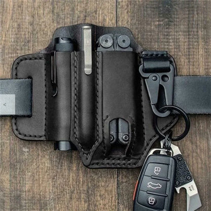 Leather EDC Tool Pouch Outdoor Tactical Flashlight Holder Waist Bag for Camping Hiking Survival
