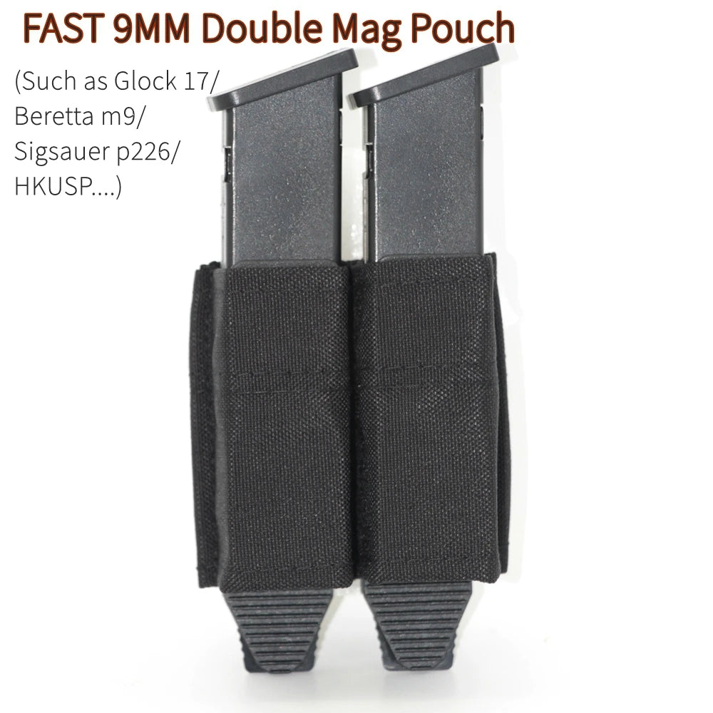 FAST 9MM Double Magazine Pouch Tactical Quick Release 9mm Magazines Holder Lightweight Molle Pouch