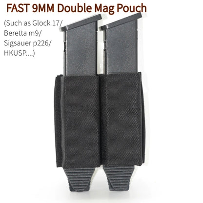 FAST 9MM Double Magazine Pouch Tactical Quick Release 9mm Magazines Holder Lightweight Molle Pouch