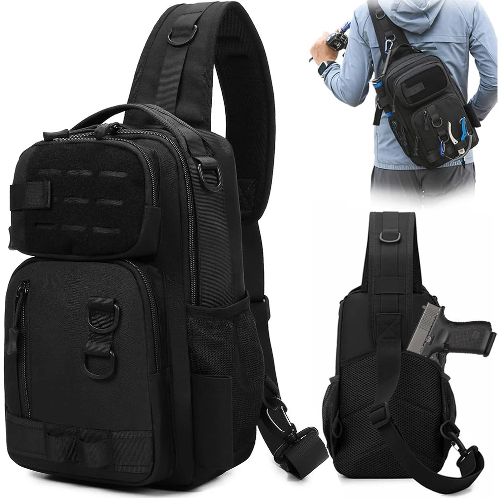 Tactical Shoulder Pistol Bag Concealed Carry Gun Bag Sling Backpack Chest Pack Molle Utility EDC Admin Pouch for Hunting
