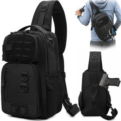 Tactical Shoulder Pistol Bag Concealed Carry Gun Bag Sling Backpack Chest Pack Molle Utility EDC Admin Pouch for Hunting