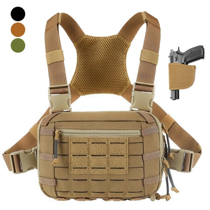 Tactical Chest Pack with Gun Holster EDC Chest Bag Utility Molle Chest Rig Pouch with Compartment Adjustable Strap Outdoor Bag