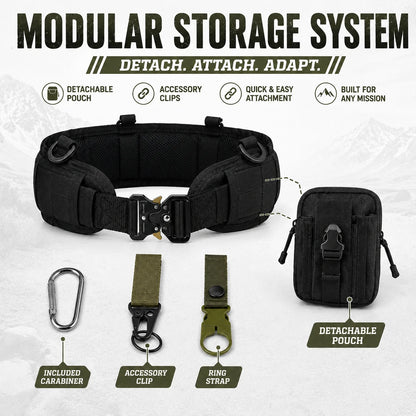 Tactical Waist Belt with Detachable Pouch Quick Release Buckle Outdoor Utility Gear for Hiking Camping Fishing Military Training