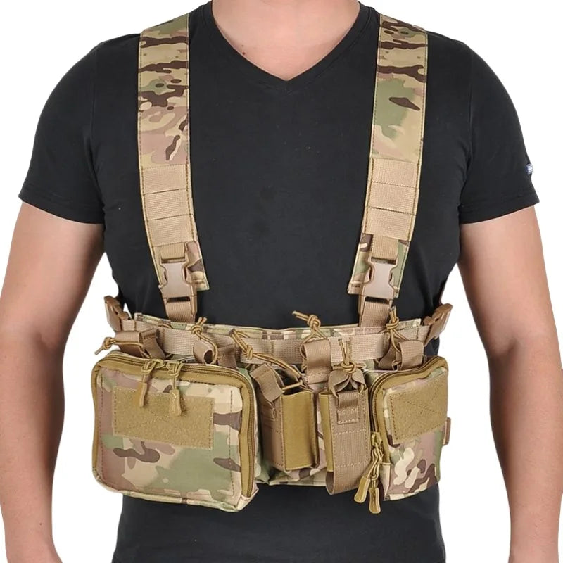 Tactical Chest Rig MOLLE Camo Vest, Adjustable Multi-Function Harness, Outdoor Wargame Training Camouflage Vest