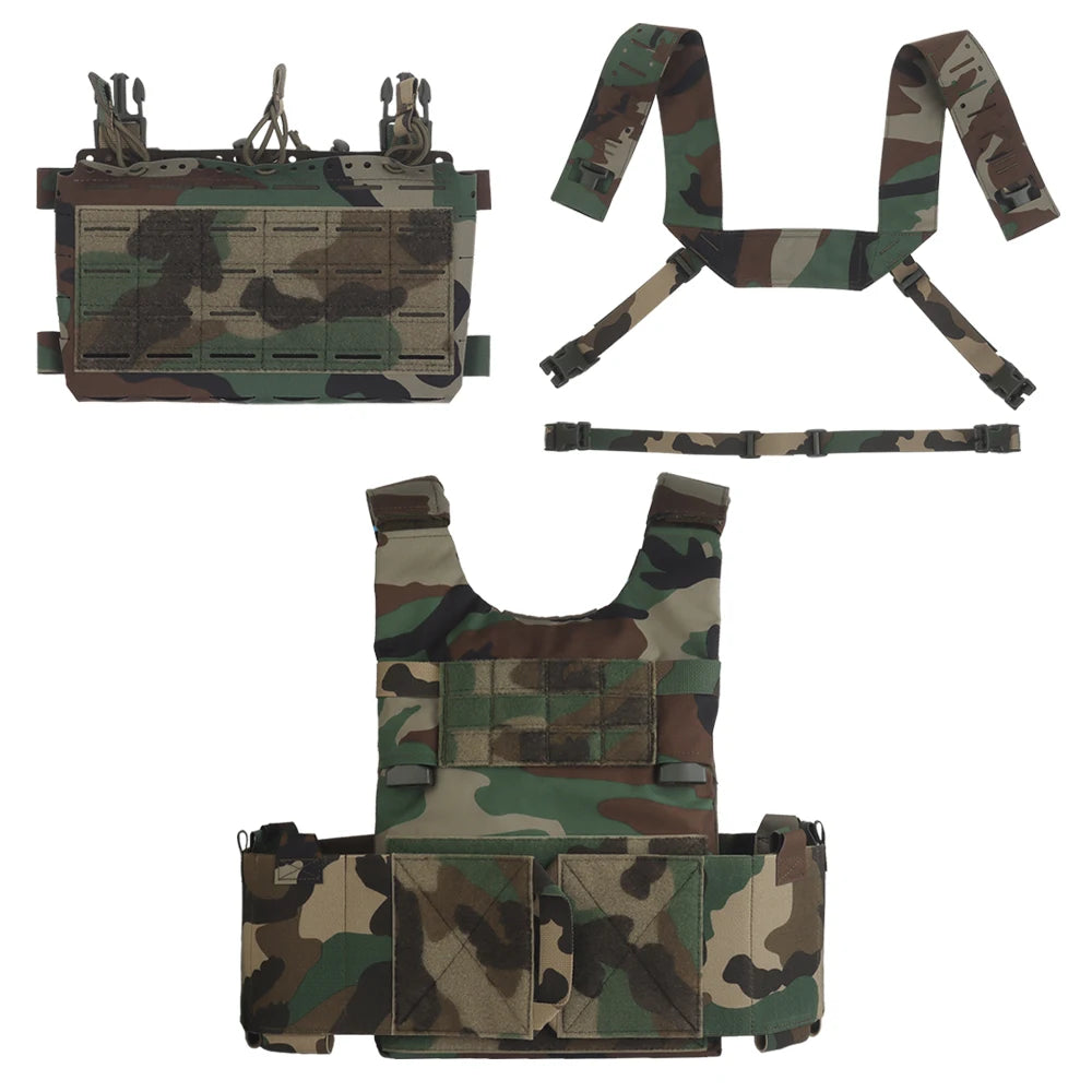 LV119 Tactical Plate Carrier Set Thickened Shoulder Pads Quick Release Hunting Vest With Triple 5.56 Mag Pouch Airsoft Chest Rig