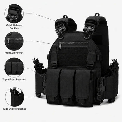 Tactical Vest Polyester Carrier with Triple Magazine Pouch Quick Release Airsoft Hunting Vest for Outdoor Training