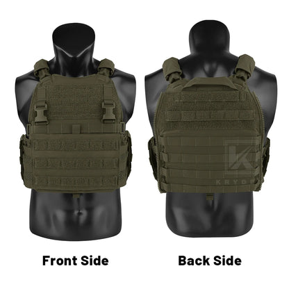 KRYDEX Tactical Modular Men's Vest MOLLE Heavy Duty SCARAB Plate Carrier Vest With Side Pouch For Airsoft Paintball Hunting