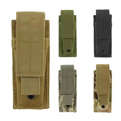 Tactical 9mm Molle Single Pouch Single Pistol Magazine Pouch Outdoor Flashlight Pouch Torch Holder Mag Bag Hunting Knife Holster