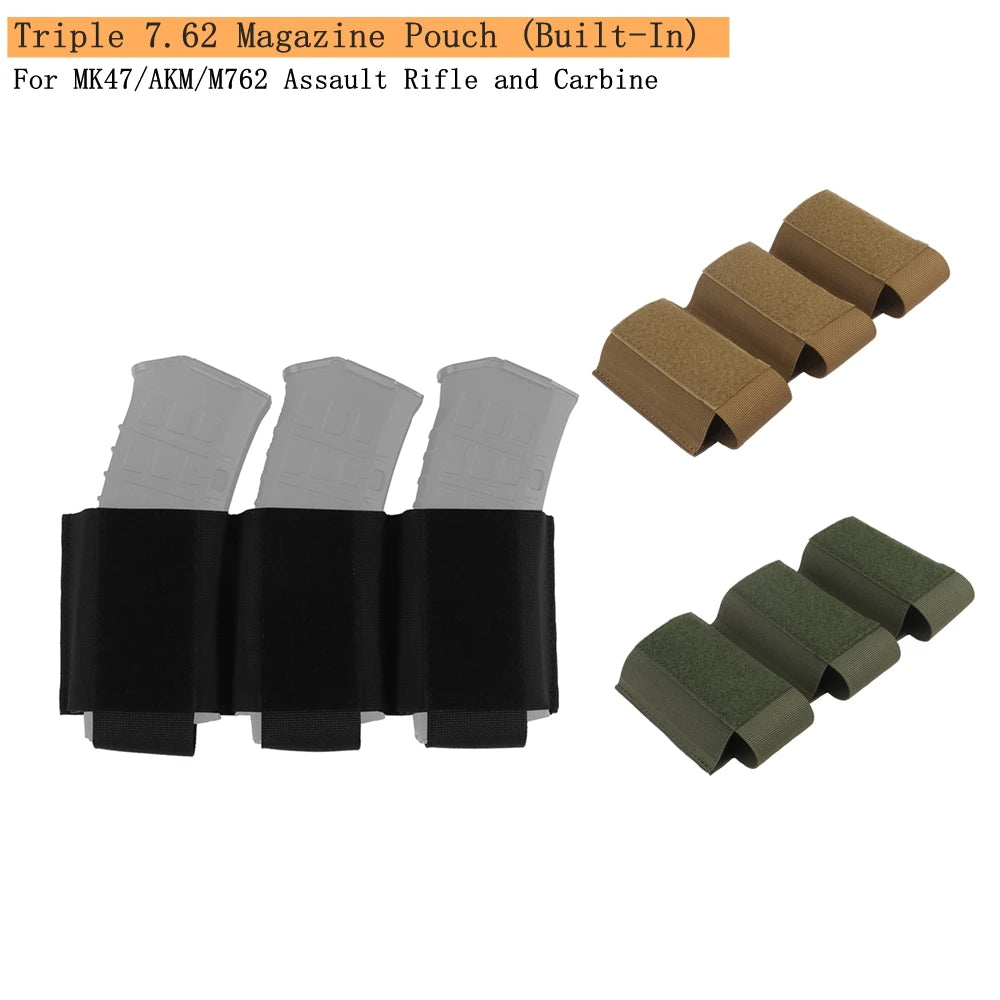 Tactical Vest VE-75 Built-In Triple 7.62 Magazine Pouch For MK47/M762/AKM 7.62mm Mag Holder Bag
