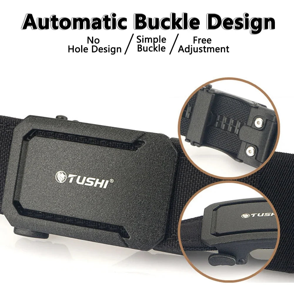 TUSHI New Military Belt for Men Sturdy Nylon Metal Automatic Buckle Police Duty Belt Tactical Outdoor Girdle IPSC Accessories