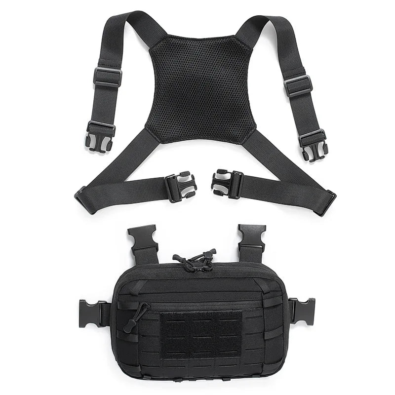 Tactical Chest Rig Bag with Gun Holster Hunting Chest Pack Quick Release Molle Admin Pouch Utility EDC Chest Pouch Pistol Bag