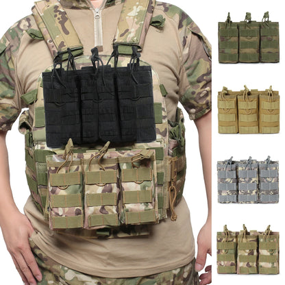 Tactical Triple Molle Magazine Pouches Airsoft AK 7.62 5.56mm M4 AR 15 Rifle Mag Bag Hunting Vest Accessories