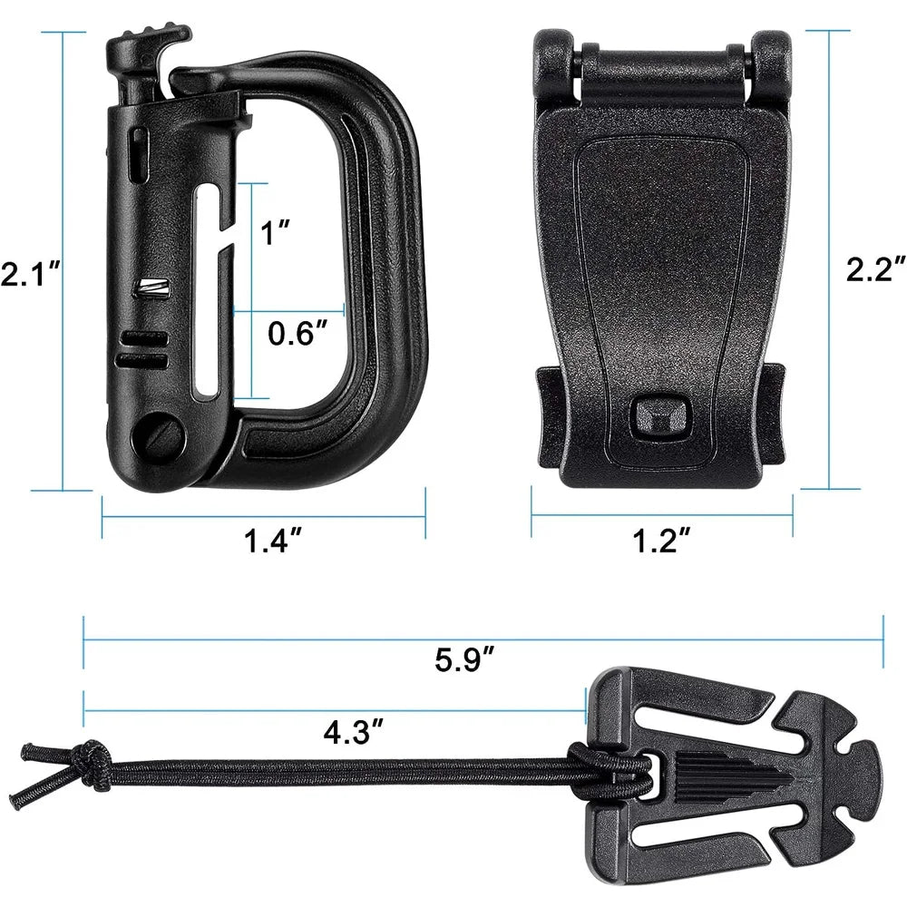 30pcs Attachments for Molle Bag Backpack Vest Belt D-Ring Locking Gear Clip Web Dominator Elastic Strings