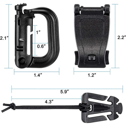 30pcs Attachments for Molle Bag Backpack Vest Belt D-Ring Locking Gear Clip Web Dominator Elastic Strings
