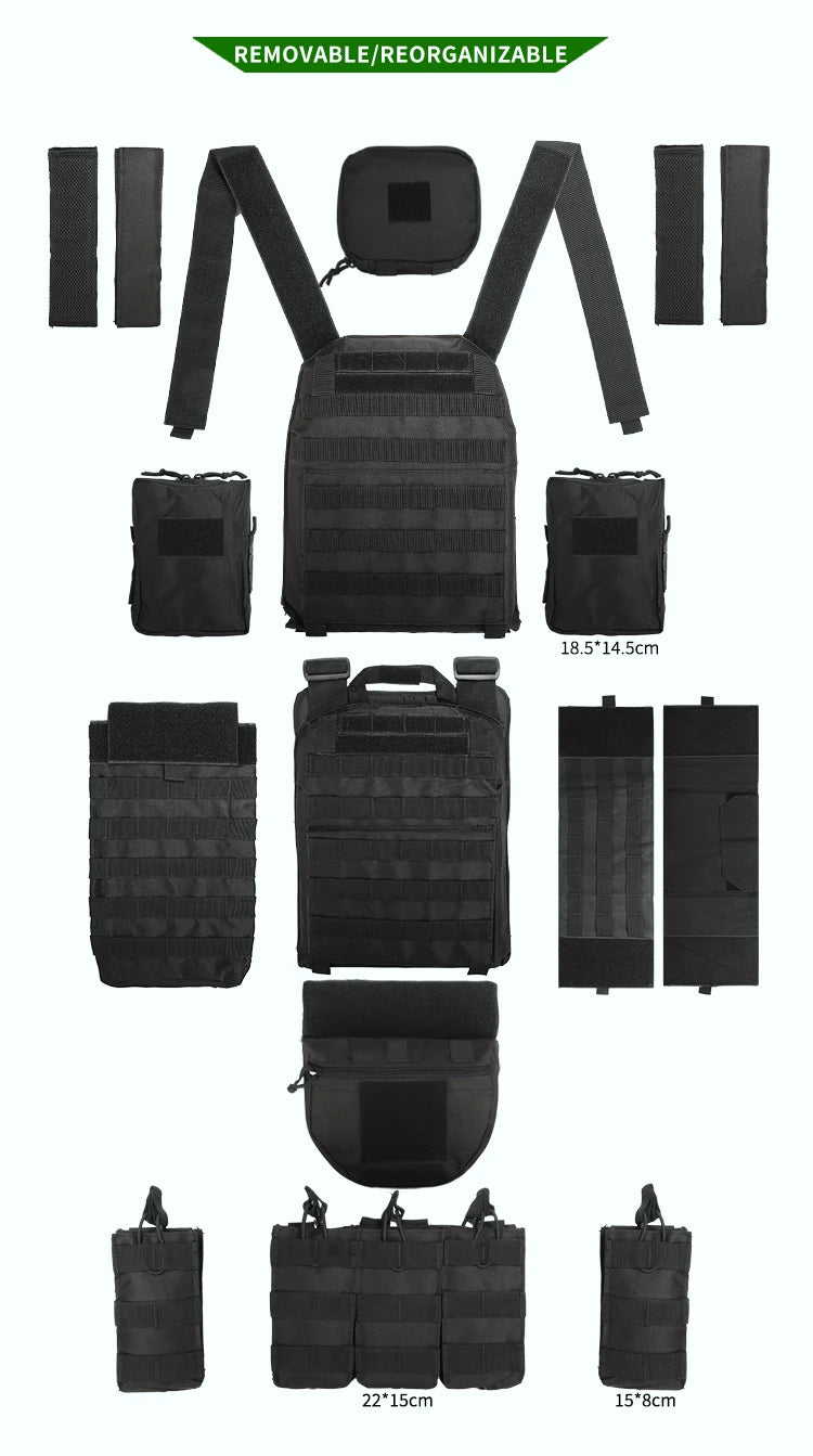 YAKEDA Tactical Plate Carrier Vest Camo Molle Magazine Pouches Hunting Full Protection Tactical Vest With Hydration Carrier Bag
