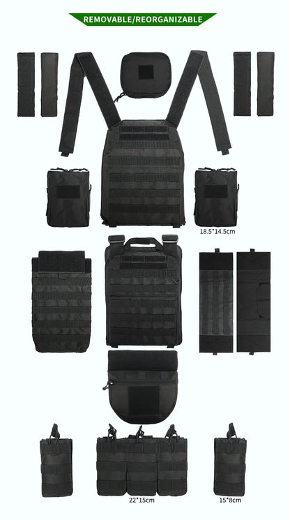 YAKEDA Tactical Plate Carrier Vest Camo Molle Magazine Pouches Hunting Full Protection Tactical Vest With Hydration Carrier Bag
