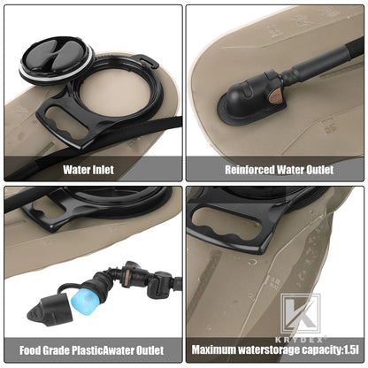 KRYDEX Tactical 1.5L Hydration Bladder Pouch Low Profile Hydra Carrier Pack MOLLE Water Bag Outdoor Hiking Travel Accessories