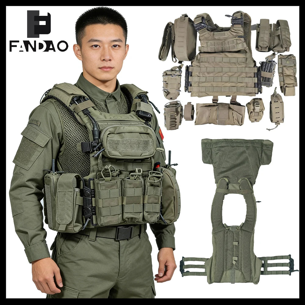 Tactical Quick-Release Vest Set Airsoft Adjustable Flame-Retardant Compact Vest with Magazine Pack Walkie-Talkie Bag for Hunting