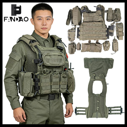 Tactical Quick-Release Vest Set Airsoft Adjustable Flame-Retardant Compact Vest with Magazine Pack Walkie-Talkie Bag for Hunting